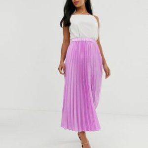 ASOS DESIGN Petite satin pleated column midi skirt